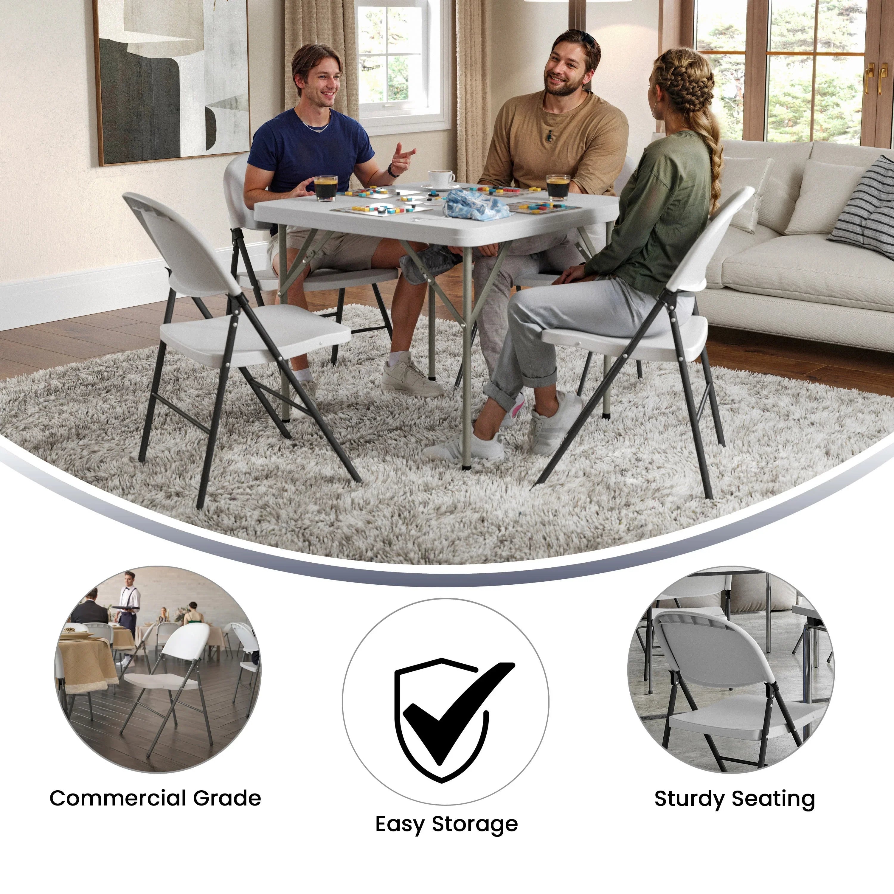 Flash Furniture HERCULES Series 330 lb. Capacity Granite White Plastic Folding Chair with Charcoal Memory