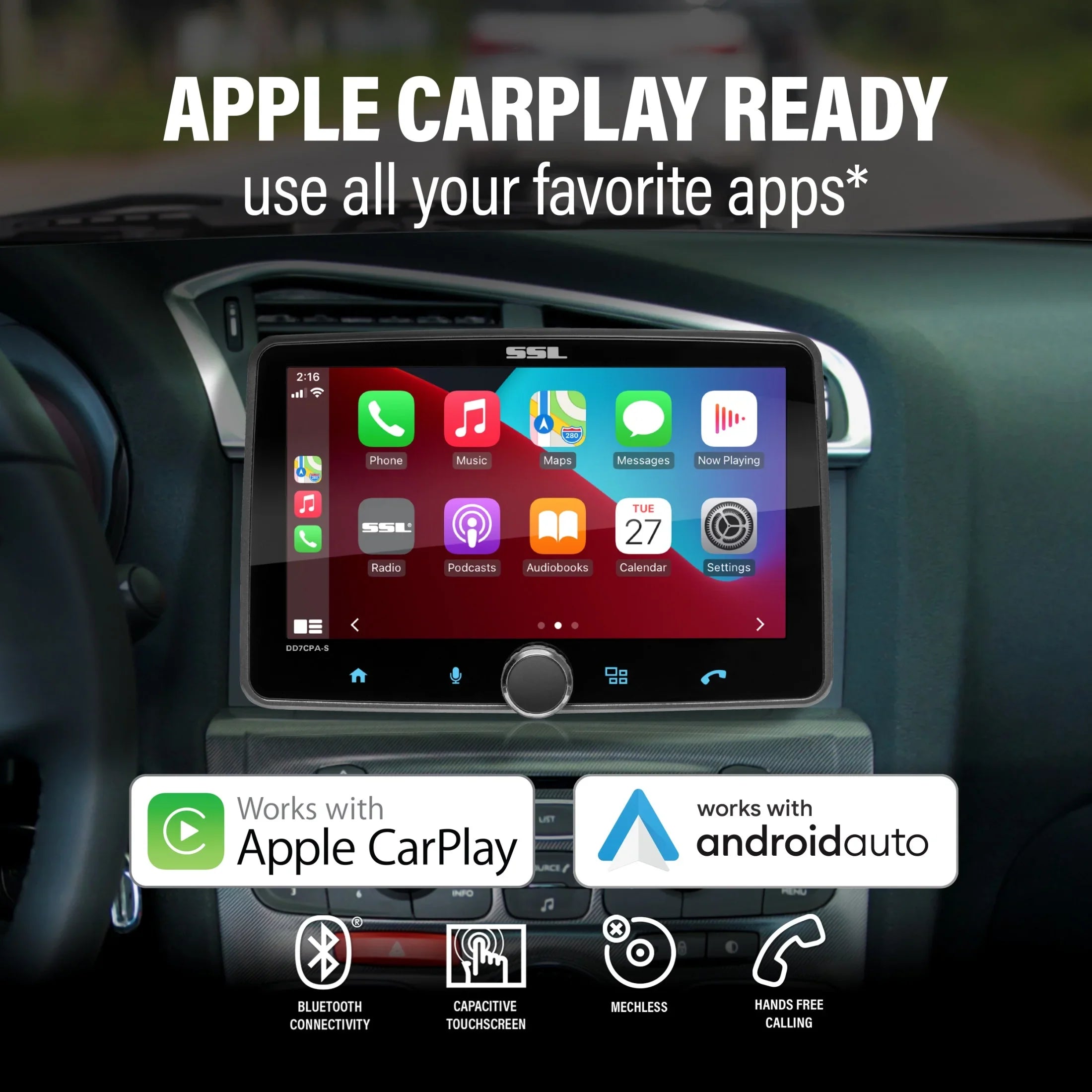 Sound Storm Laboratories DD7CPA-S Car Audio Stereo System - Apple CarPlay, Android Auto, Single Din with 7 Inch Panel Bluetooth Audio & Calling Head Unit, No CD Player, Radio Receiver