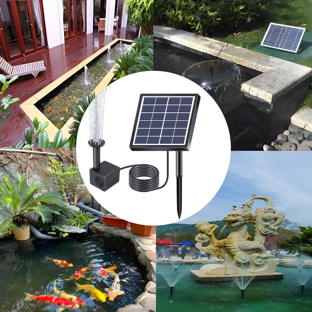 Fountain,And Stakes Solar Rate Submersible Water With 8 Nozzles Pump With 8 Powered Pond Pump 160l/h Rate Nozzles 9.84ft Water Pond/pool/fish Stakes Solar Powered 1.5w Pond Pond Dsfen