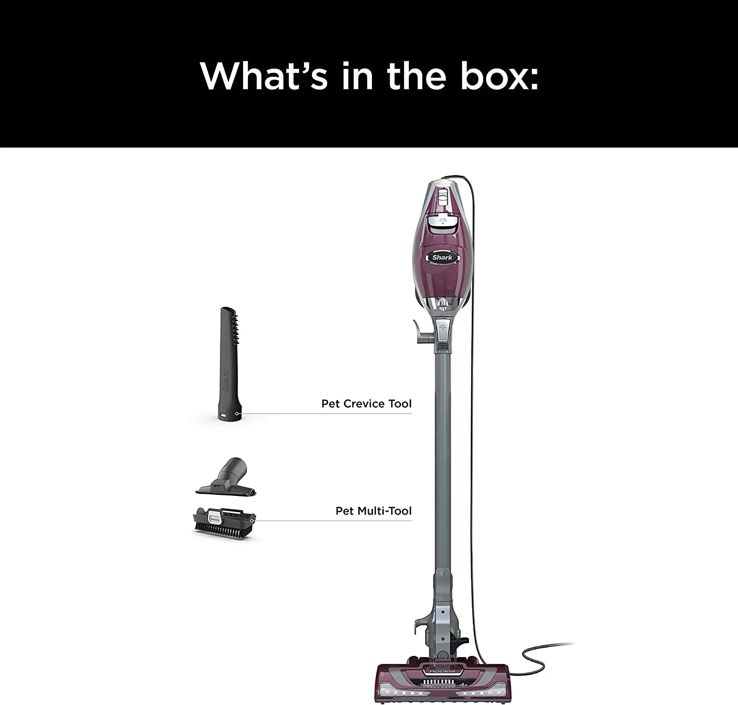 HV322 Rocket Pet Plus Corded Stick Vacuum with LED Headlights, XL Dust Cup, Lightweight, Perfect for Pet Hair Pickup, Converts to a Hand Vacuum, with (2) Pet Attachments, Bordeaux/Silver