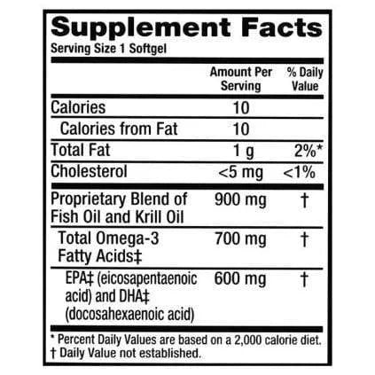 MegaRed Advanced 4 in 1 Omega-3 Fish Oil & Krill Oil Softgels, 900 Mg, 40 Ct, 2 Pack