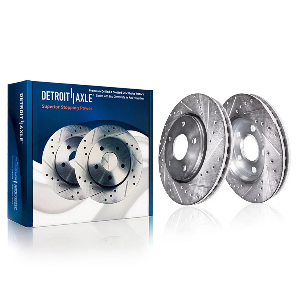 Detroit Axle - Front Brake Kit for Dodge Grand Caravan Journey Chrysler Town & Country Routan Random Access Memory C/V Drilled and Slotted Brake Rotors Random Access Memory Brakes Pads Replacement : 11.89" Front Rotors