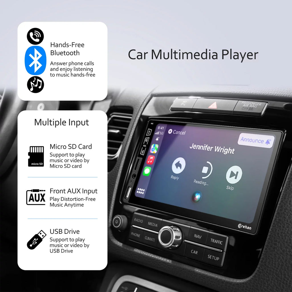 Double Din Car Stereo Bluetooth - Processor 7 Inch IPS Touch Display Car Radio Multimedia Player with Complimentary Backup Camera Compatiable with Apple Carplay, Android Auto, Mirror Link