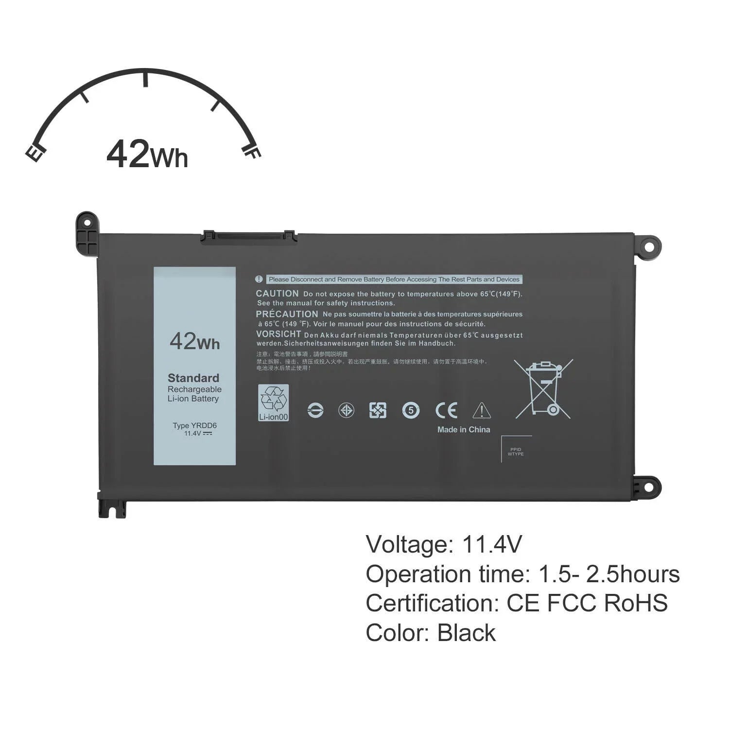 42Wh YRDD6 Energy Source for Inspiron 7586 5482 5485 5491 3310 3493 2in1