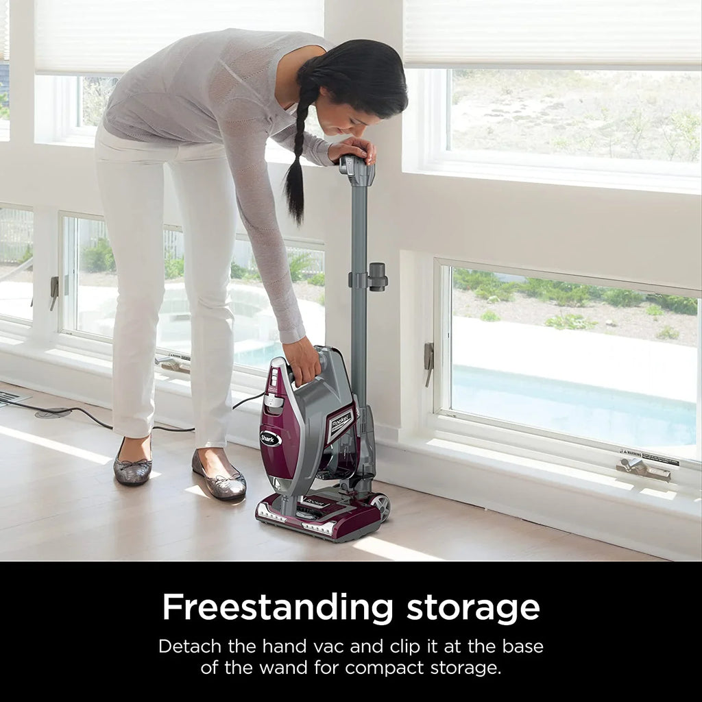 HV322 Rocket Pet Plus Corded Stick Vacuum with LED Headlights, XL Dust Cup, Lightweight, Perfect for Pet Hair Pickup, Converts to a Hand Vacuum, with (2) Pet Attachments, Bordeaux/Silver