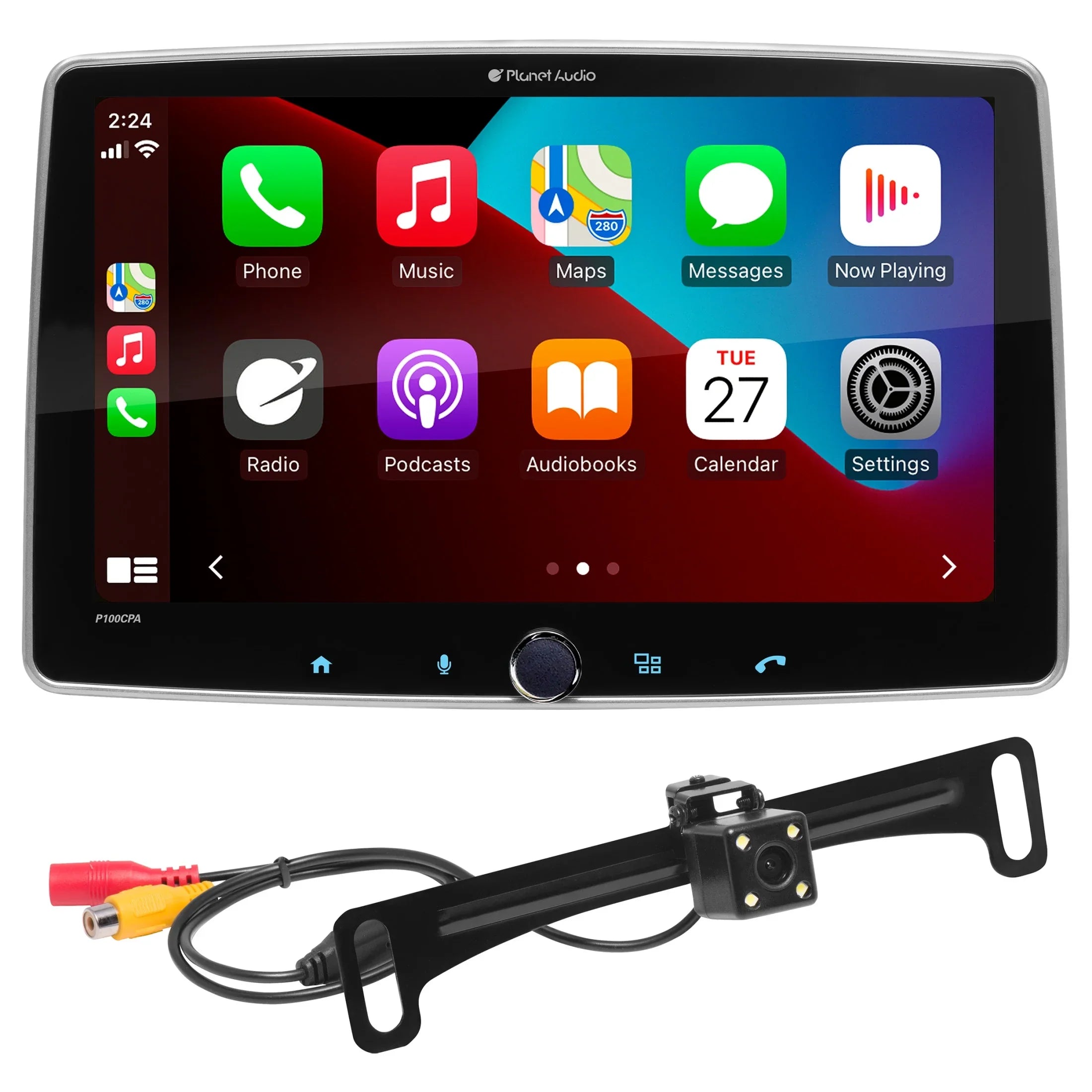 Planet Audio P100CPAC Car Stereo - Apple CarPlay, Android Auto, Single Din, 10.1 Inch Monitor Bluetooth, No CD DVD Player, AM/FM Radio Receiver, Backup Camera