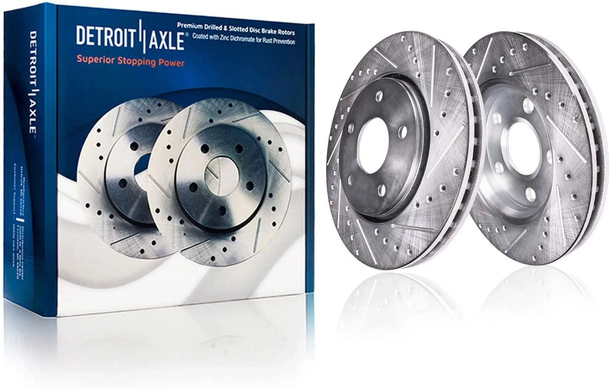 Detroit Axle - Brake Kit for 09-14 16-19 Nissan Maxima Drilled Slotted Brake Rotors Random Access Memory Brakes Pads 2009-2014 2016 2017 2018 2019 Front Rear Replacement: 12.56" Front 12.12" Rear Rotors