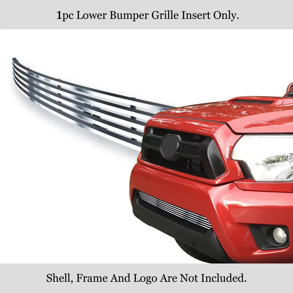 APS Premium Stainless Steel Silver Horizontal Billet Grille Compatible with Toyota Tacoma 2012-2015 Lower Bumper N19-C83966T