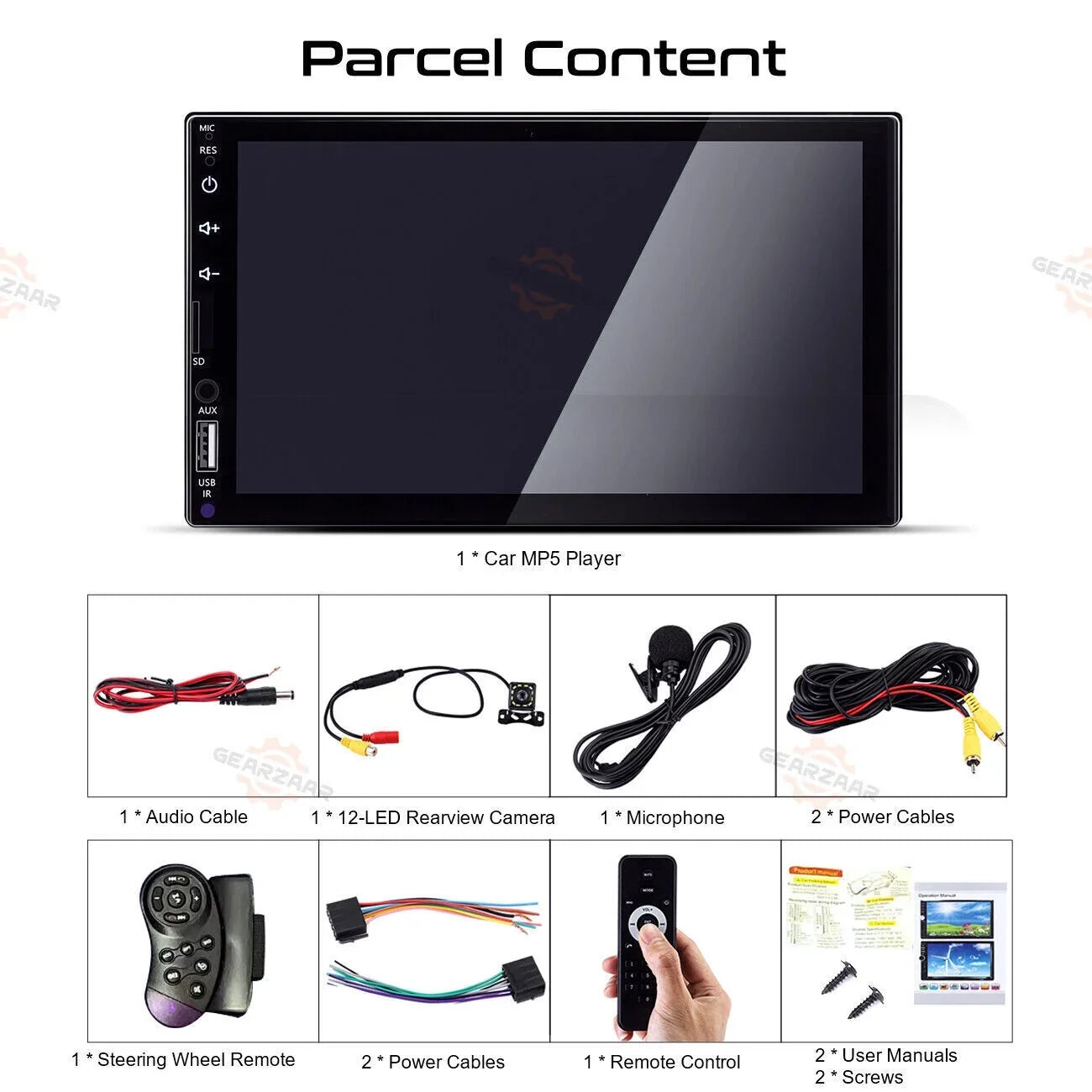 Double 2Din 7" Car Stereo Android/Apple Carplay Radio Touch Panel Player + 12LED Camera