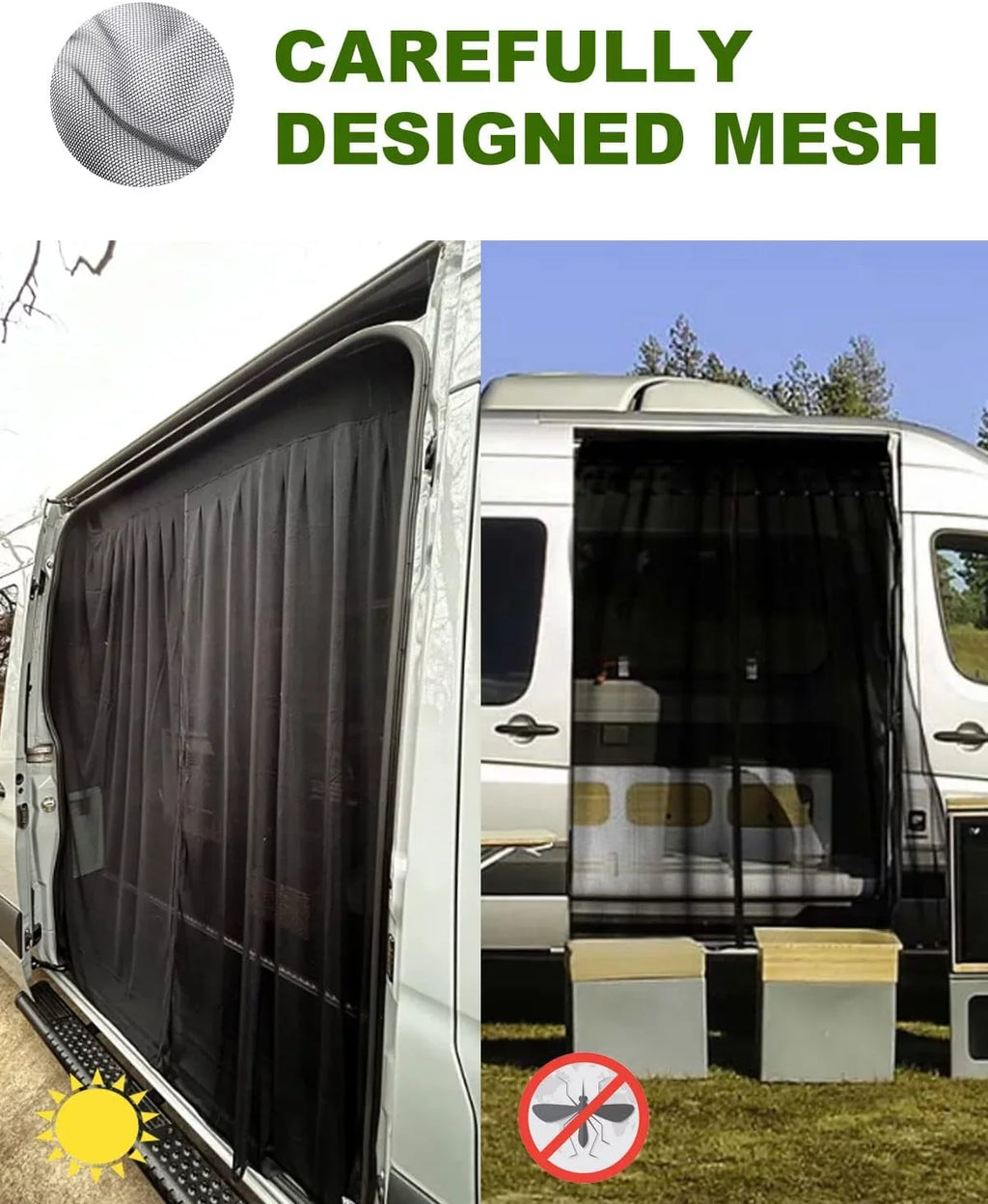 ELITEWILL Side Sliding Door Bug Monitor Suitable for Mercedes Benz Sprinter Van Mid and High Roof, Ford Transit, Promaster, and Other Camping Vehicles (Magnetic Suction)