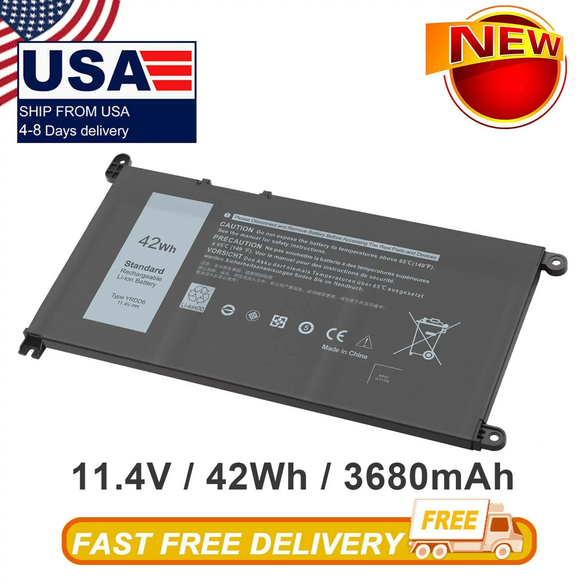 42Wh YRDD6 Energy Source for Inspiron 7586 5482 5485 5491 3310 3493 2in1
