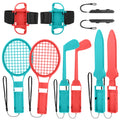 TSV 10-in-1 Switch Sports Games Accessories Kit for Nintendo Switch/OLED, Family Accessories Kit with Tennis Racket, Swords, Golf Clubs Grip, Bowling Grip, Leg/Wrist Strap