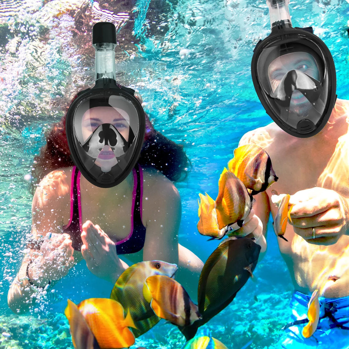 Full Face Snorkel Mask, Snorkeling Mask with Detachable Camera Mount, Memory View Upgraded Dive Mask with Safety Breathing System, Dry Top Set L/XL