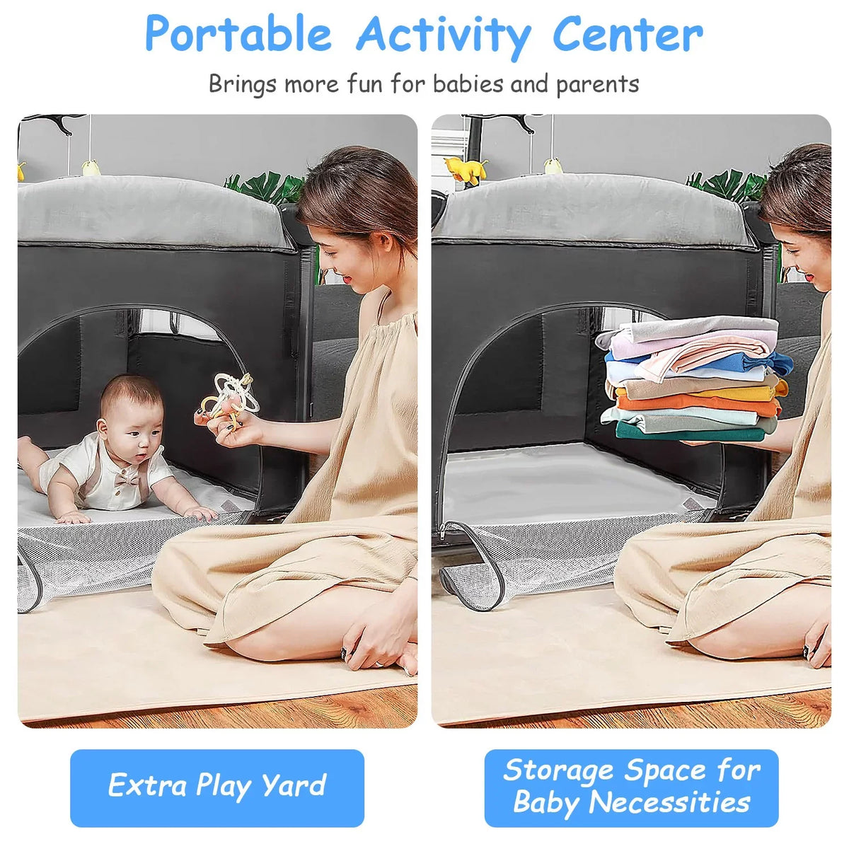 iMounTEK 6 In 1 Portable Babe Nursery Center Play Yard, Foldable Babe Crib Include Wheels, Canopy, Music Box, Toys Storage Trayand Changing