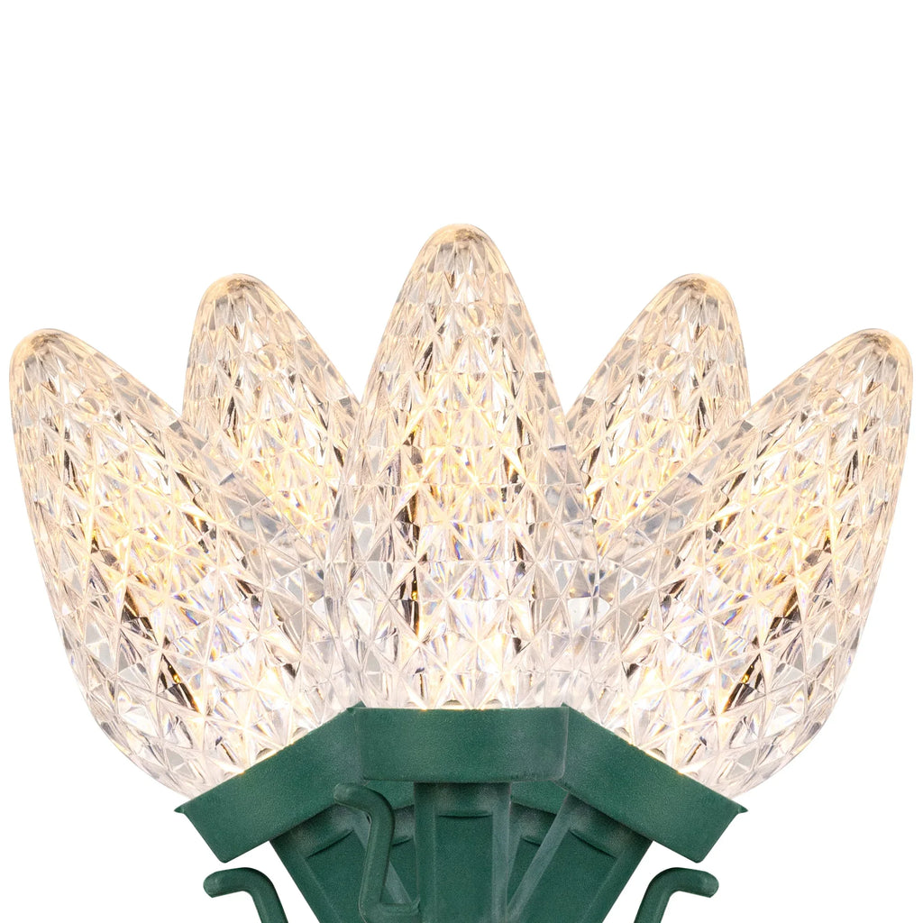 Northlight 100ct Warm White LED Faceted C9 Christmas Lights, 66ft Green Wire