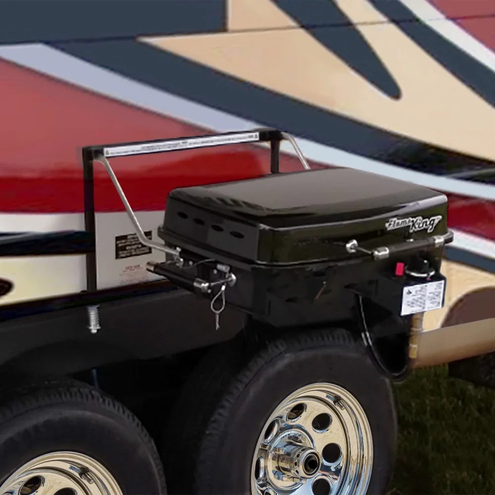 Flame King RV/Trailer Mounted BBQ Grill Motorhome Gas Grill with Bracket System, Black, YSNHT400