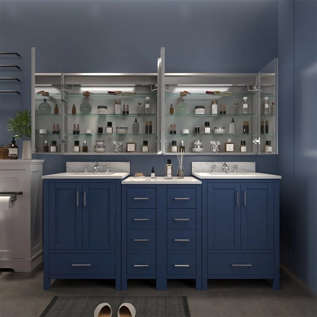 Rim 72" W x 32" H Lighted Medicine Cabinet Recessed or Surface led Medicine Cabinet with Outlets and USBs