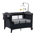 iMounTEK 6 In 1 Portable Babe Nursery Center Play Yard, Foldable Babe Crib Include Wheels, Canopy, Music Box, Toys Storage Trayand Changing