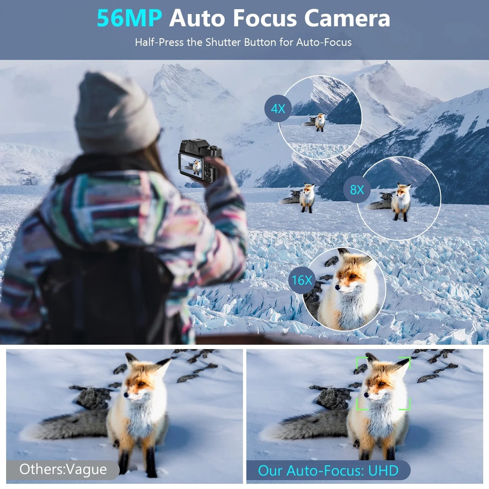 MARVUE Digital Video Camera for Youtube 4K Video Camera 48MP 30FPS Vlogging Camera Camcorder with 32GB SD Card and 2 Batteries