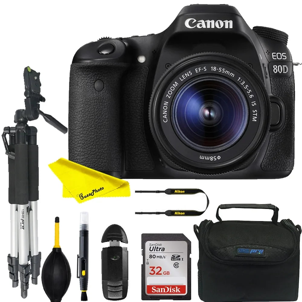 Canon EOS 80D DSLR Camera Intermediate Bundle with 18-55mm Lens+24.2MP APS-C CMOS sensor and DIGIC 6 image processor