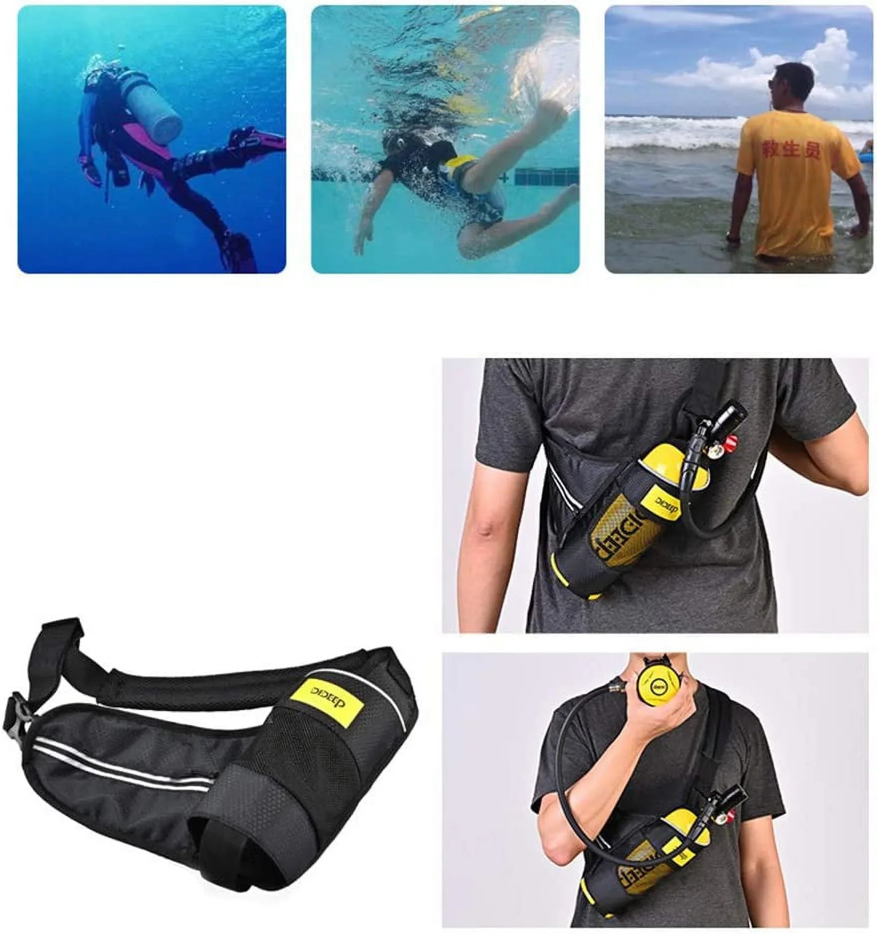FETCOI 1L DIDEEP E-S400B Diving Tank Equipment Mini Scuba Cylinder Refill by High Pressure Air Pump Refill Adapter for Underwater Diving Breathe Training