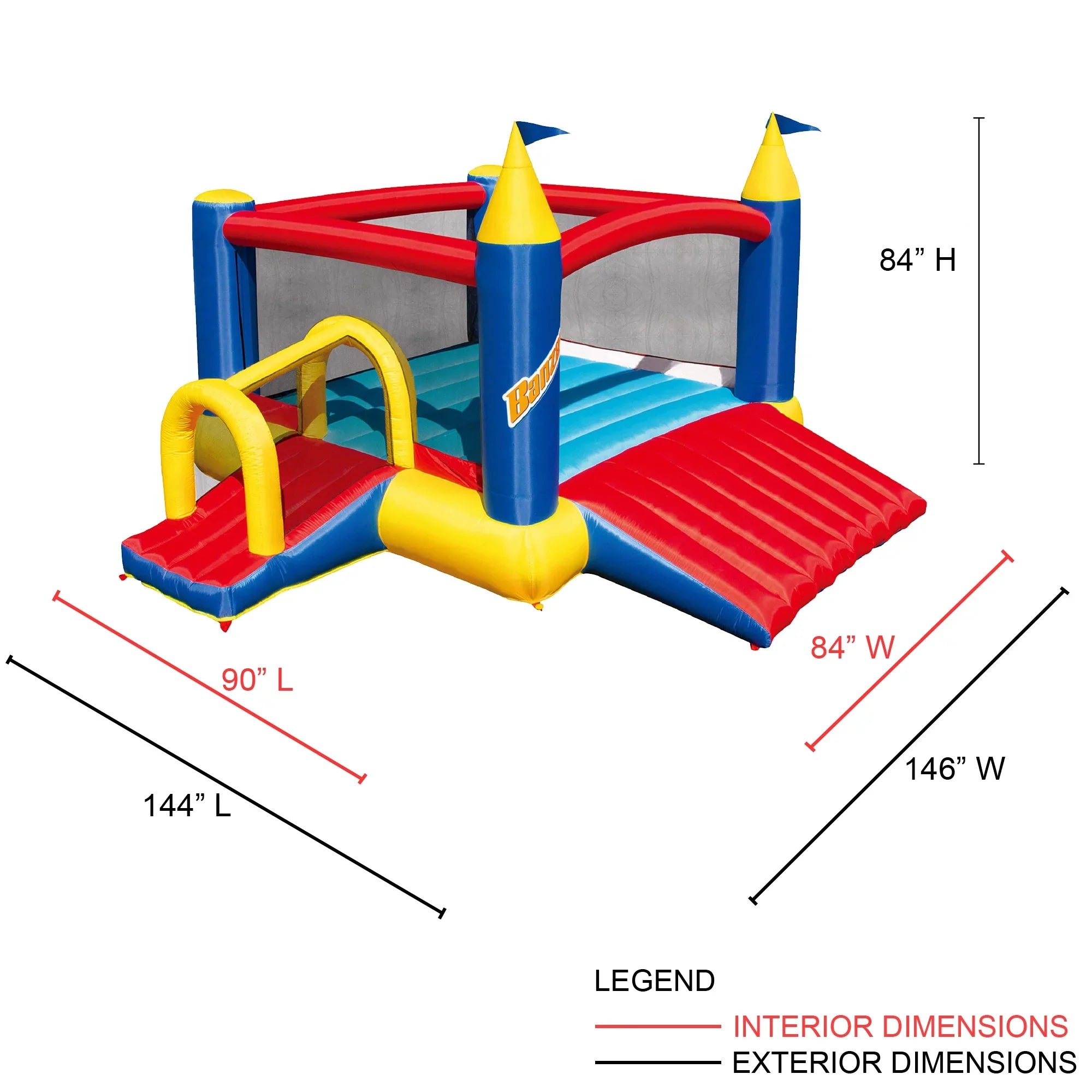 Banzai Slide N’ Fun Complete Bounce House Set with 2 Slides and Air Blower