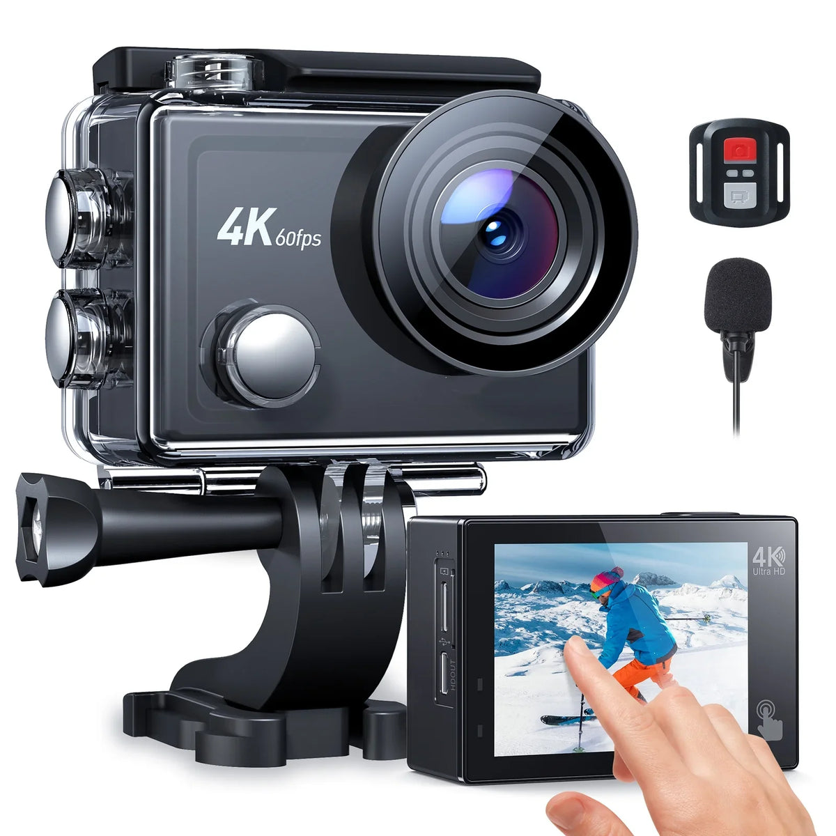 WF Action Cam 4K 60FPS 24MP Sport Camera 40M Underwater Camera Waterproof with Touch Display Vlog Camera EIS Remote Control 170° Wide Angle