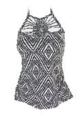 Island Escape Black White Diamond Bay High-Neck Storage Tankini Top 12