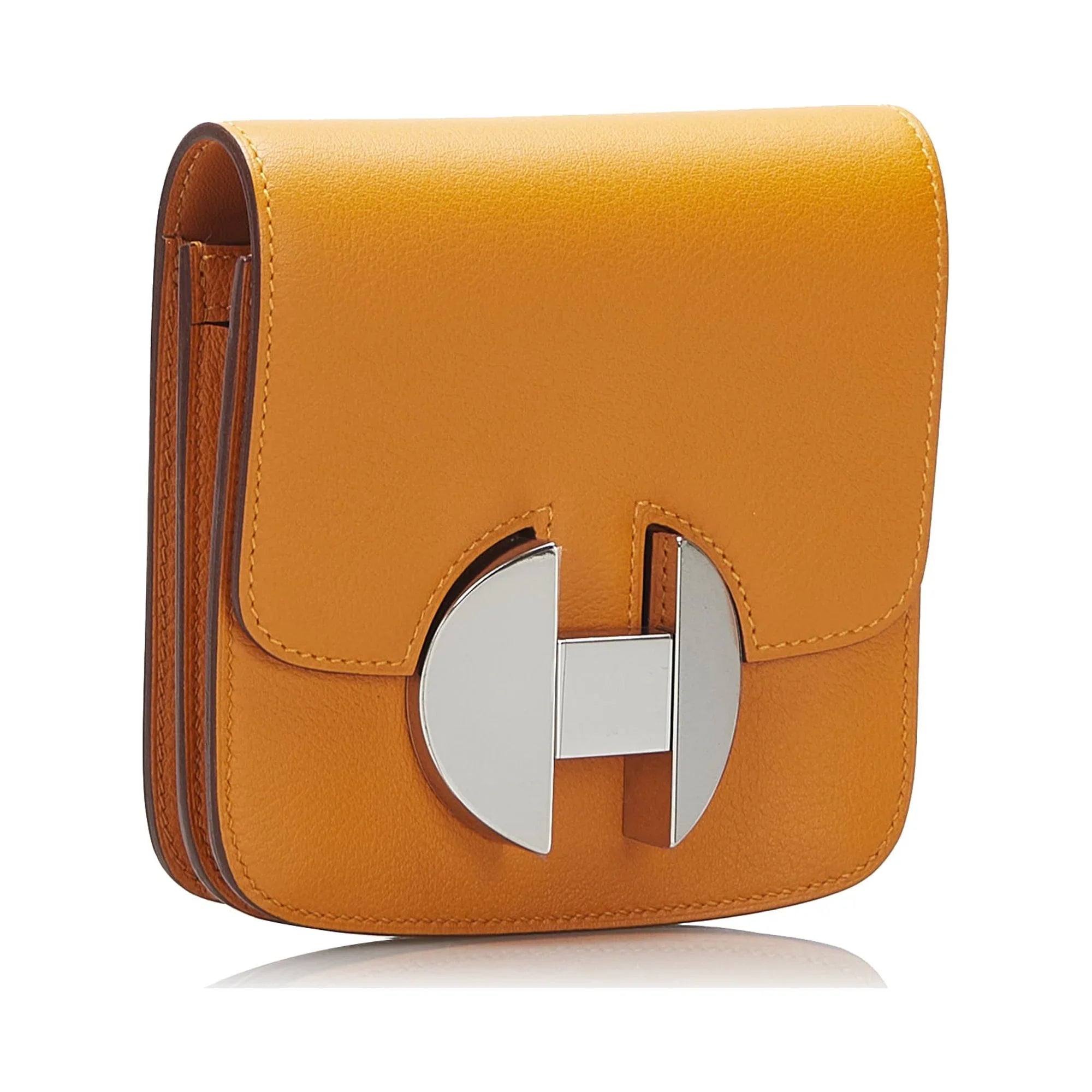 Pre-Owned Authenticated Hermès 2002 Wallet Calf Leather Orange Small Wallets Unisex (Good)
