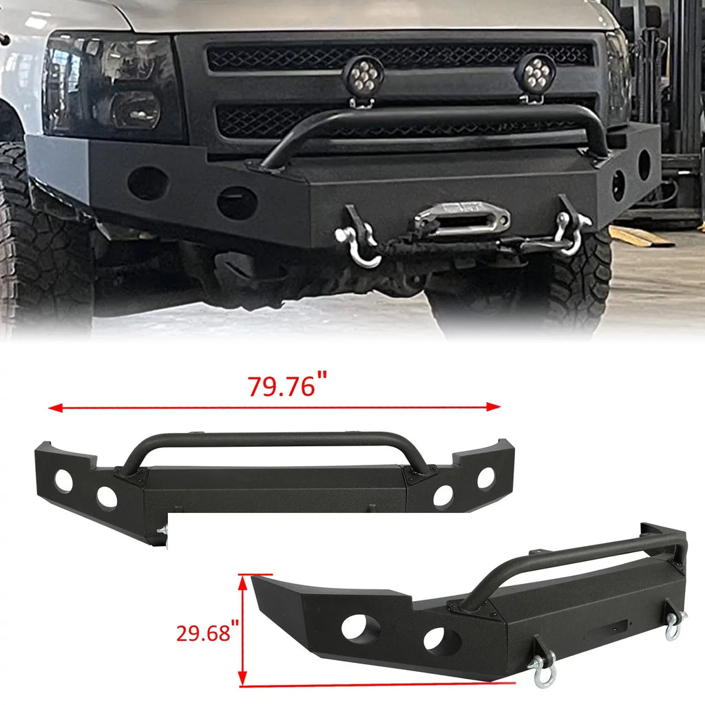 HECASA Front Bumper W/ D-Rings for 2007-2013 Chevy Silverado 1500 Push Bar 3-Piece Modular 2008 2009 2010 2011 2012 2013