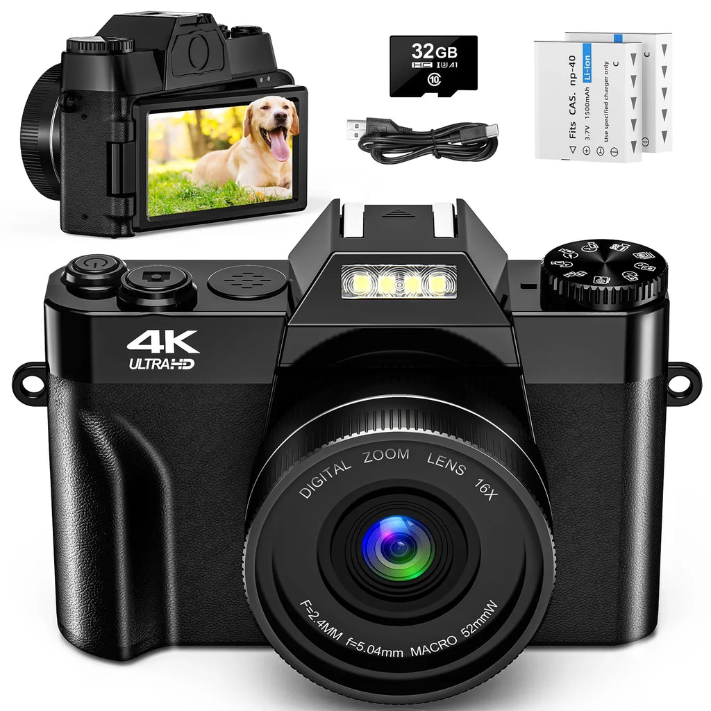 MARVUE Digital Video Camera for Youtube 4K Video Camera 48MP 30FPS Vlogging Camera Camcorder with 32GB SD Card and 2 Batteries