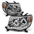 AKKON - For Toyota Tacoma Chrome Clear Halo Ring DRL Daylight LED Projector Headlights Replacement Pair
