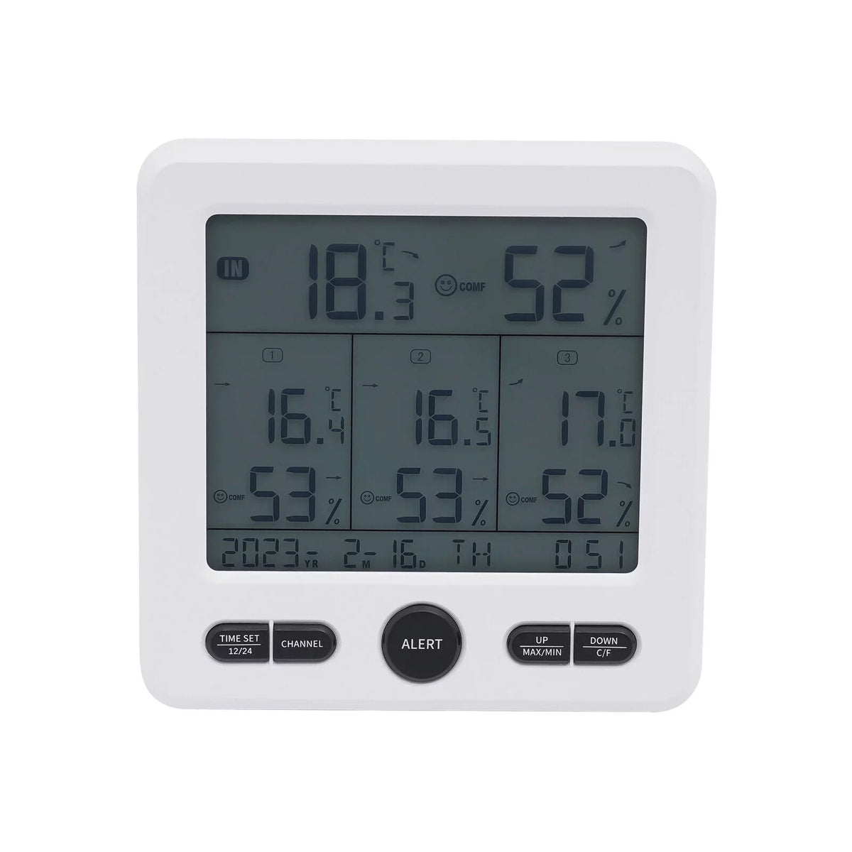 Digital Indoor Outdoor Hygrometer Thermometer Humidity Meter LCD 3 Sensors