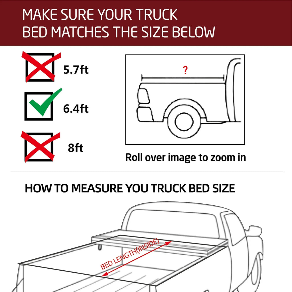 Kikito Professional FRP Hard Tri-Fold Truck Bed Tonneau Cover for 2003-2024 Memory 1500 2500 3500 6.4ft (74.6in) Bed Without | Memory & Deckrail System |