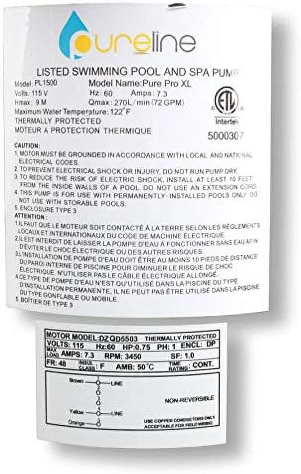 Pure Pro XL Above Ground Pool Pump, 0.75 , Single Speed