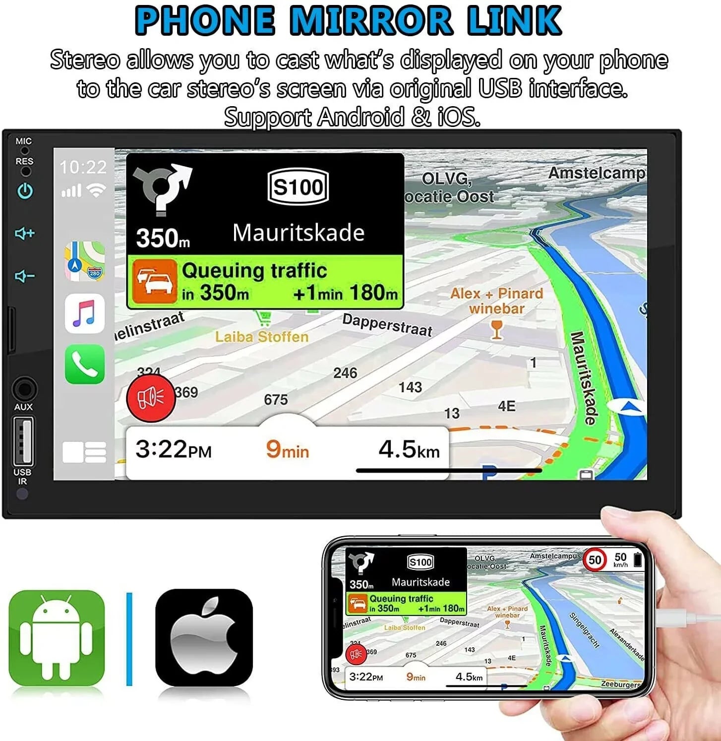 Double 2Din 7" Car Stereo Android/Apple Carplay Radio Touch Panel Player + 12LED Camera