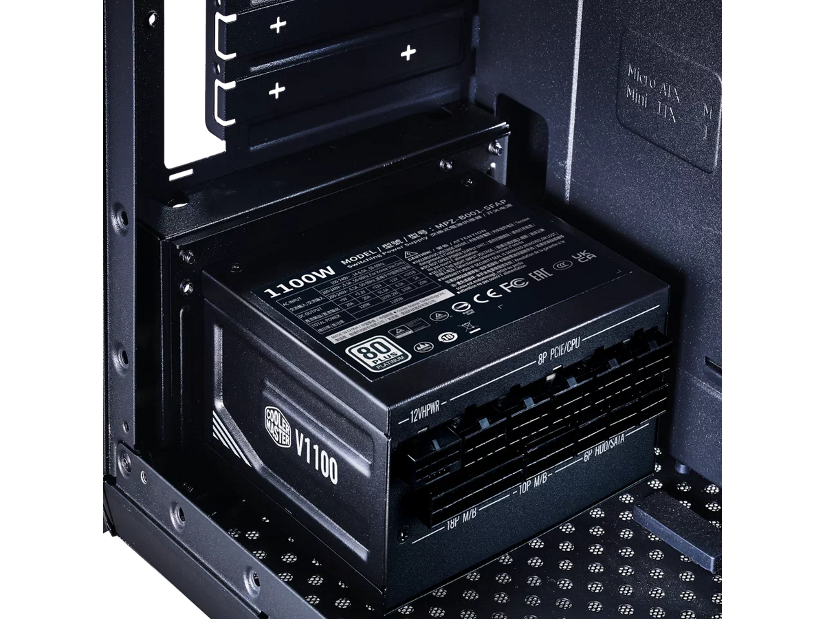 Cooler Master V1100 SFX Platinum Fully Modular, Fully ATX3.0, 1100W SFX, 80+ Platinum Efficiency, ATX Bracket Included, SFX Form Factor (MPZ-B001-SFAP-BUS)
