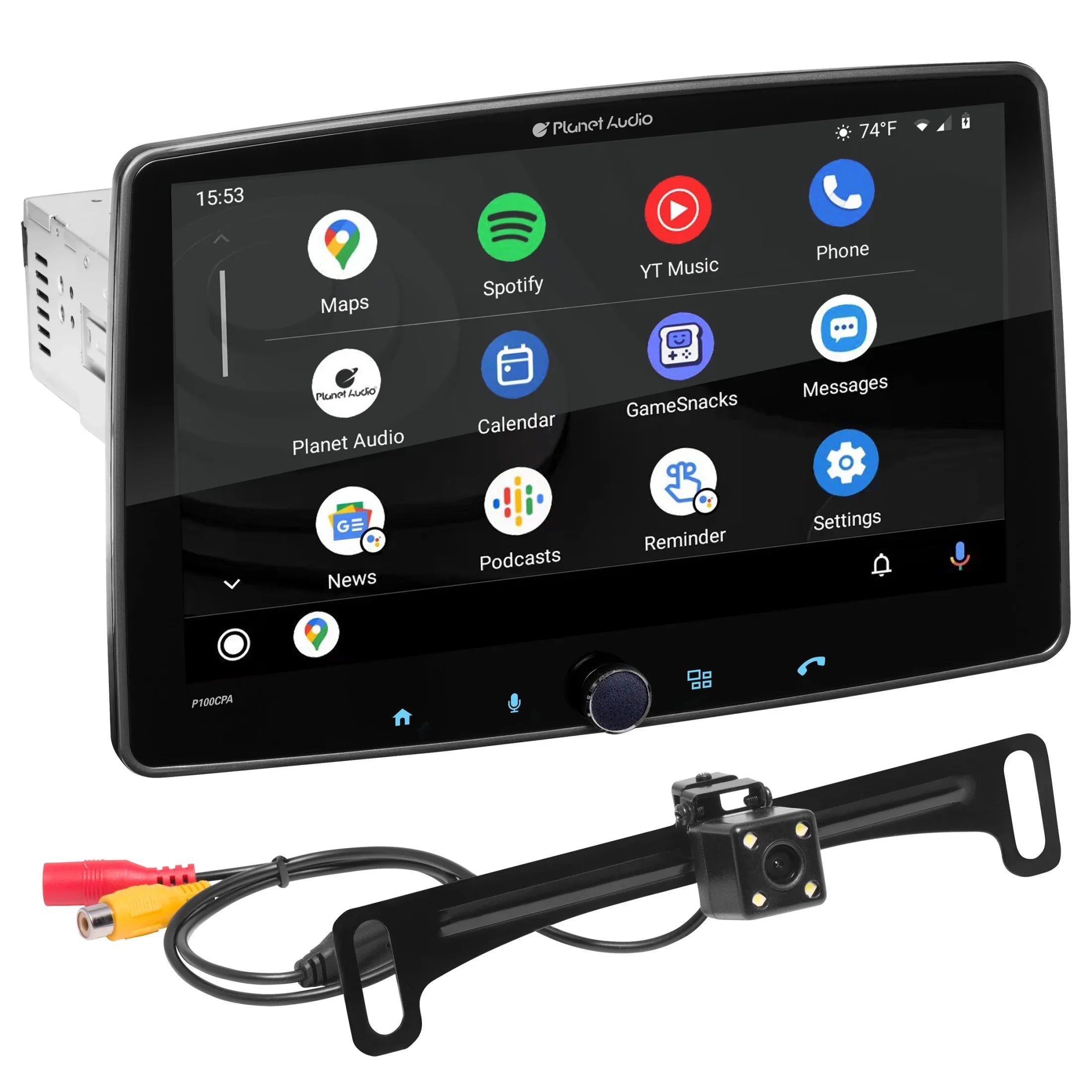 Planet Audio P100CPAC Car Stereo - Apple CarPlay, Android Auto, Single Din, 10.1 Inch Monitor Bluetooth, No CD DVD Player, AM/FM Radio Receiver, Backup Camera