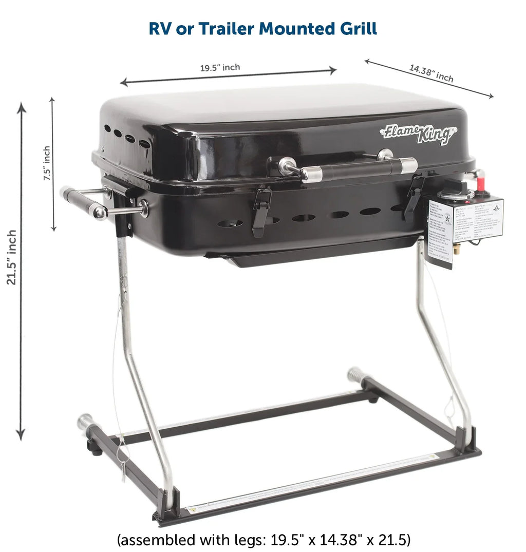 Flame King RV/Trailer Mounted BBQ Grill Motorhome Gas Grill with Bracket System, Black, YSNHT400