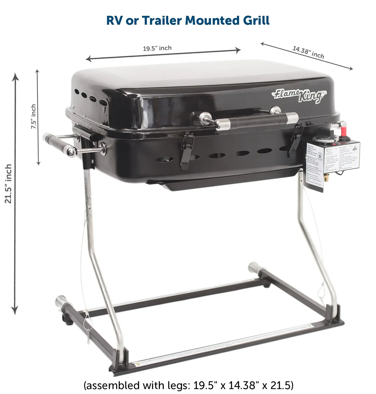Flame King RV/Trailer Mounted BBQ Grill Motorhome Gas Grill with Bracket System, Black, YSNHT400