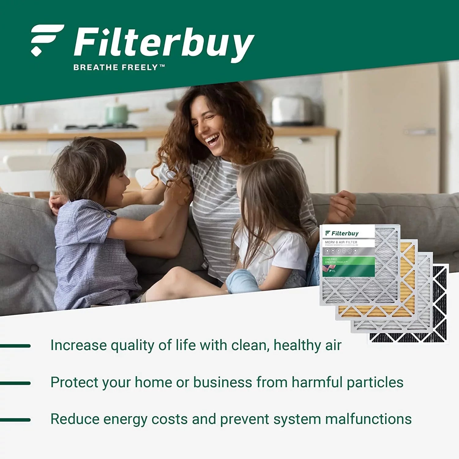 Filterbuy 16x25x4 MERV 8 Pleated HVAC AC Furnace Air Filters (3-Pack)