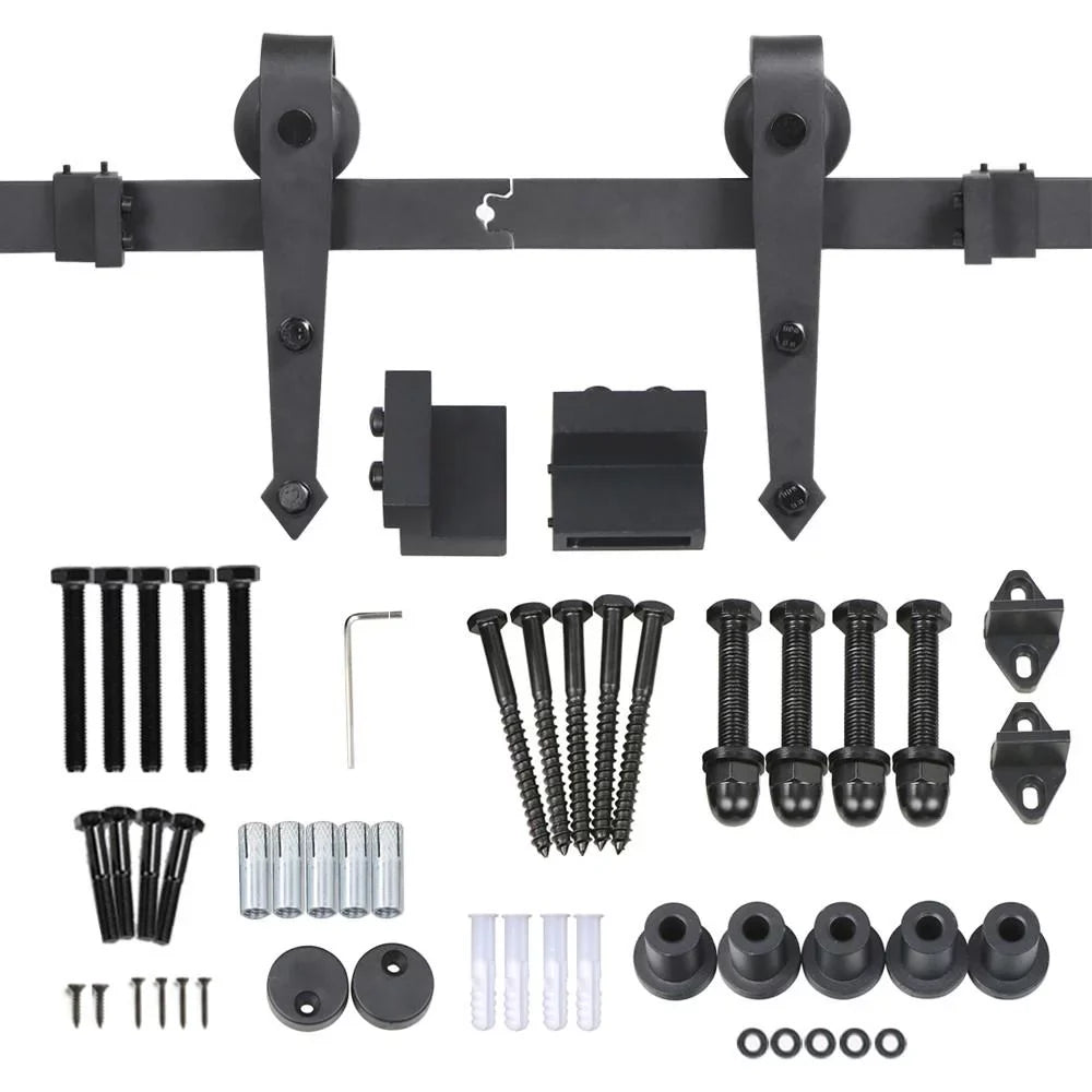 Easyfashion Arrow Design Black Steel Single-door 6 Ft Sliding Track Barn Door Hanging Hardware Kit