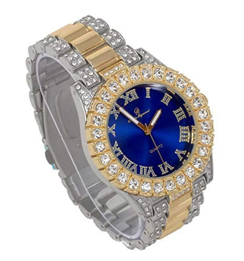 Mens Silver Big Rocks with Roman Numerals Fully Iced Out Colorful Dial Watch - ST10327 RN Single (ST10328TT Blood Red)