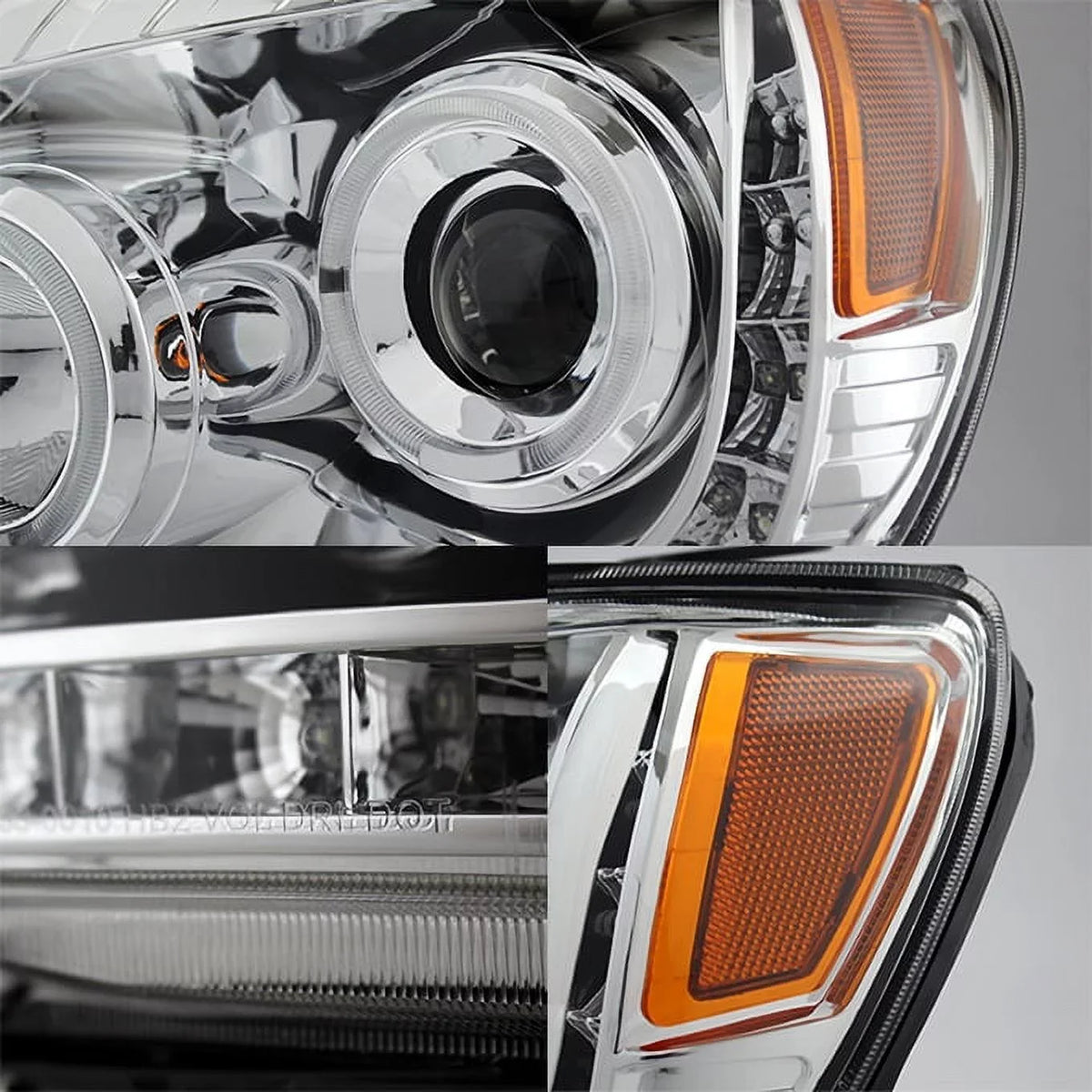 AKKON - For Toyota Tacoma Chrome Clear Halo Ring DRL Daylight LED Projector Headlights Replacement Pair