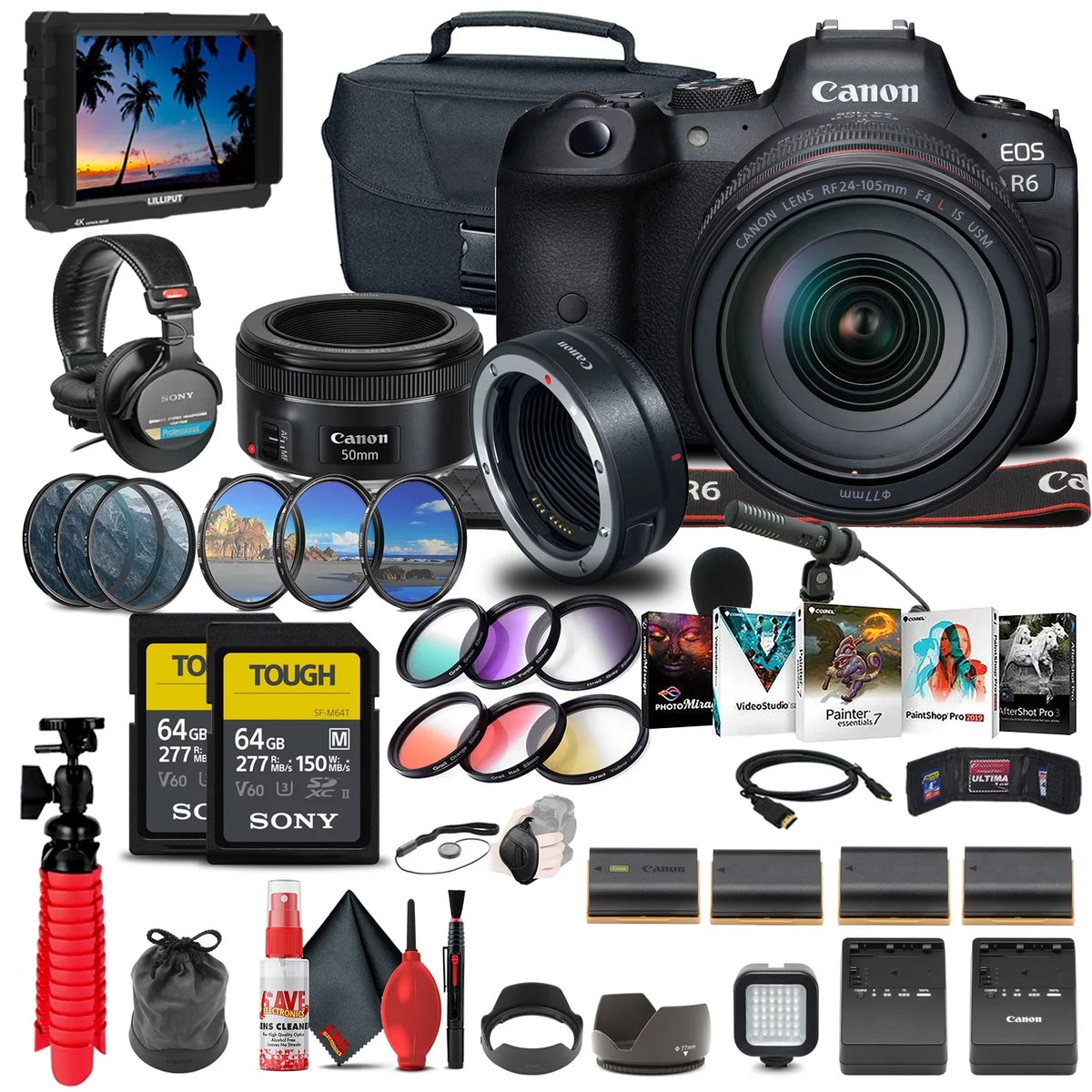 Canon EOS R6 Mirrorless Camera with 24-105mm f/4L Lens (4082C012) + More