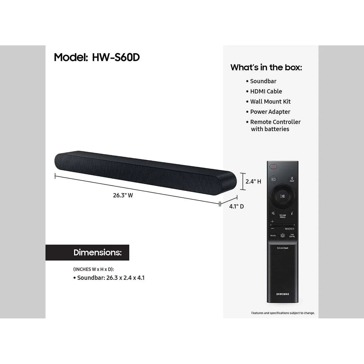 Samsung HW-S60D S-series Wireless Soundbar (2024) with Redeemable DIRECTV Gemini Air