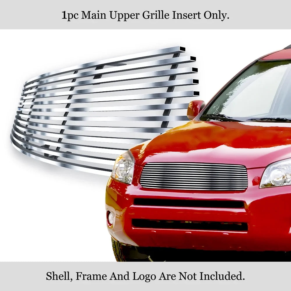 APS Premium Stainless Steel Silver Horizontal Billet Grille Compatible with Toyota RAV4 2006-2008 Main Upper N19-C06468T