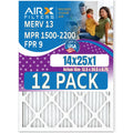 14x25x1 Air Filter MERV 13 Rating, 12 Pack of Furnace Filters Comparable to MPR 1500 - 2200 & FPR 9 - Made in USA by AIRX FILTERS WICKED CLEAN AIR.
