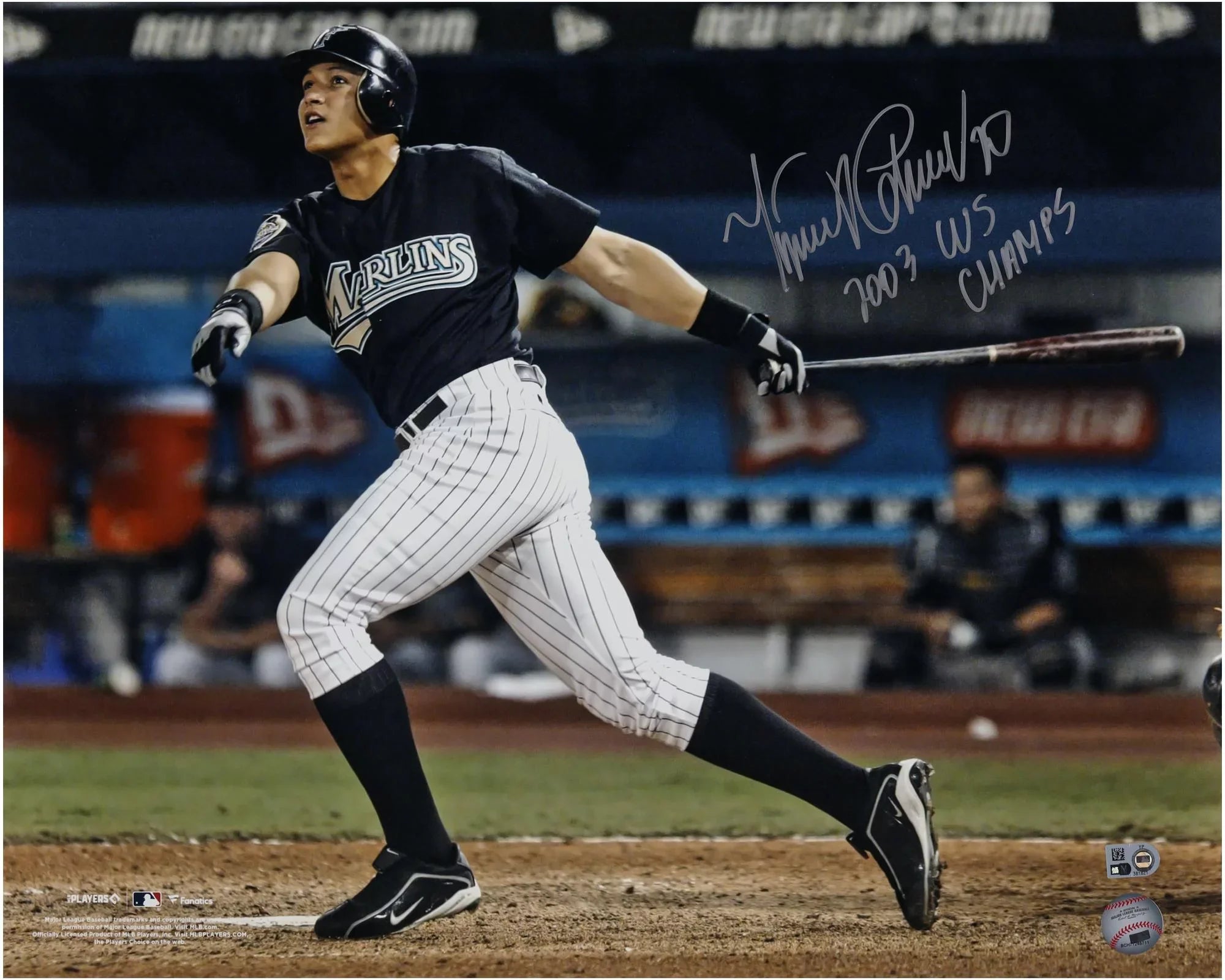 Miguel Cabrera Florida Marlins Autographed 16" x 20" 2003 World Series Hit Photograph with "2003 WS Champs" Inscription - Fanatics Authentic Certified