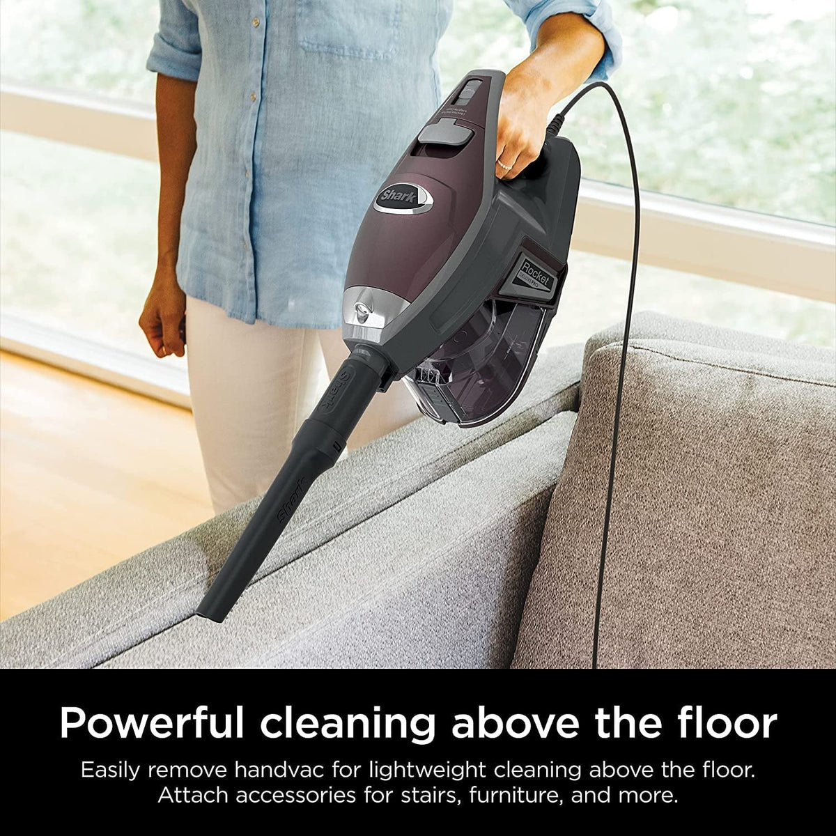 HV322 Rocket Pet Plus Corded Stick Vacuum with LED Headlights, XL Dust Cup, Lightweight, Perfect for Pet Hair Pickup, Converts to a Hand Vacuum, with (2) Pet Attachments, Bordeaux/Silver